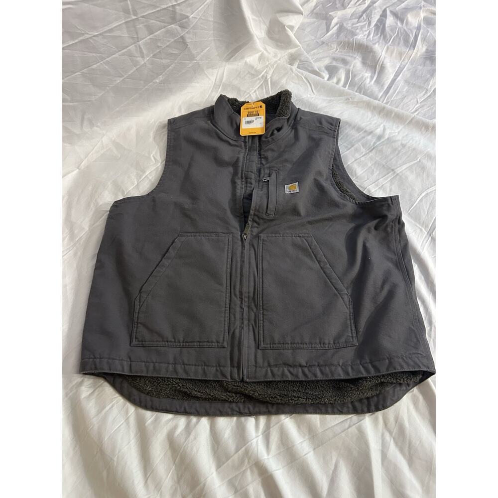 Carhartt Men's Black Washed Duck Mock Neck Sherpa Lined Vest Soft Size XL NWT